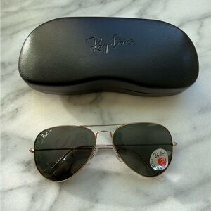 Ray-Ban Gold Aviator Polarized Sunglasses with Black Case